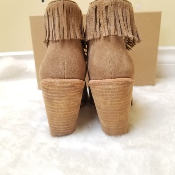 Joie Loren Fringe Tan Suede Heel Ankle Bootie Size - 38 - Picture 8 of 14